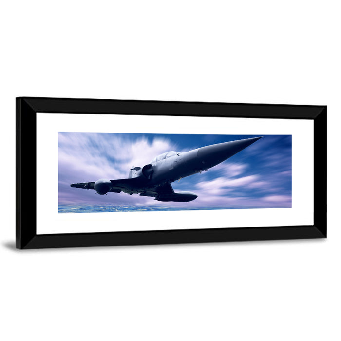 Fighter Jet Ascending Over Clouds Wall Art as a framed print