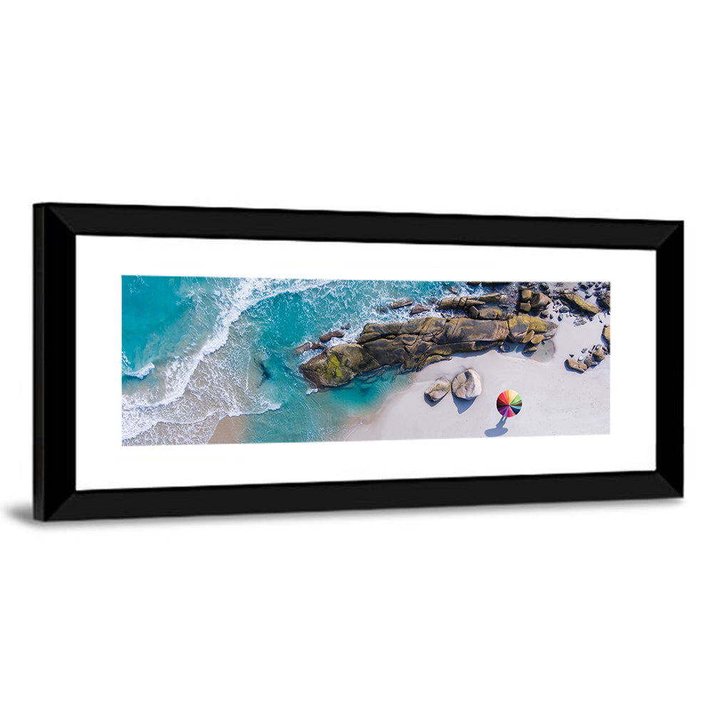 Aerial Beach with Rainbow Umbrella Wall Art