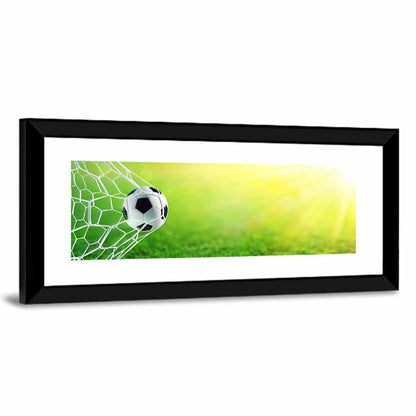 Sunlit Soccer Ball in Net Wall Art