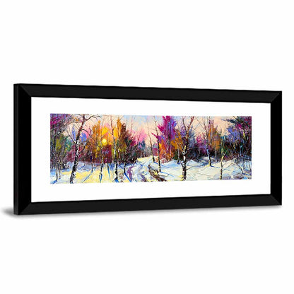 Snowy Birch Path at Sunset Wall Art