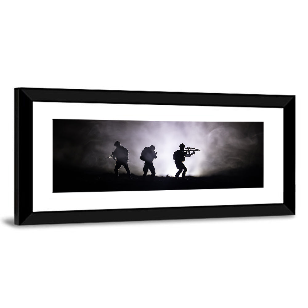 Three Soldiers Silhouette in Fog Wall Art