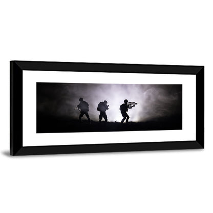 Three Soldiers Silhouette in Fog Wall Art
