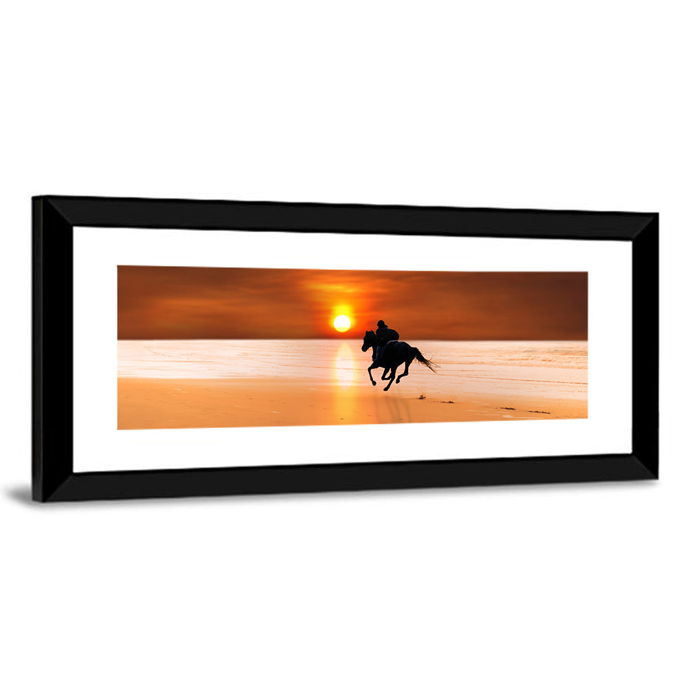 Horse and Rider at Sunset Wall Art