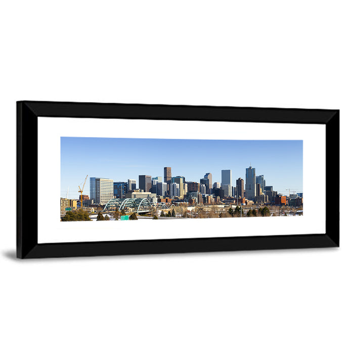 Denver Skyline with Speer Boulevard Bridge Wall Art as a framed print