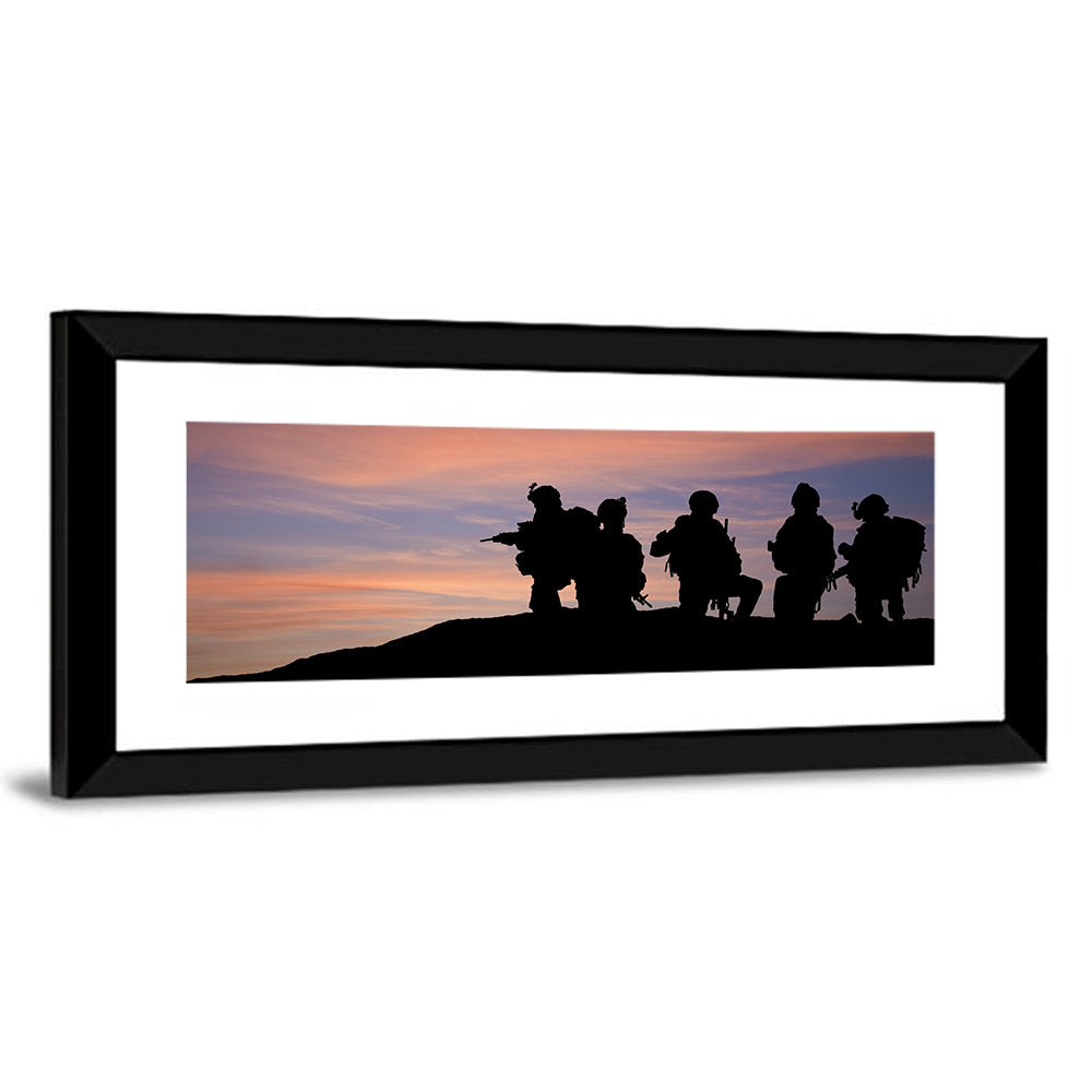 Soldiers Silhouetted at Sunset Wall Art