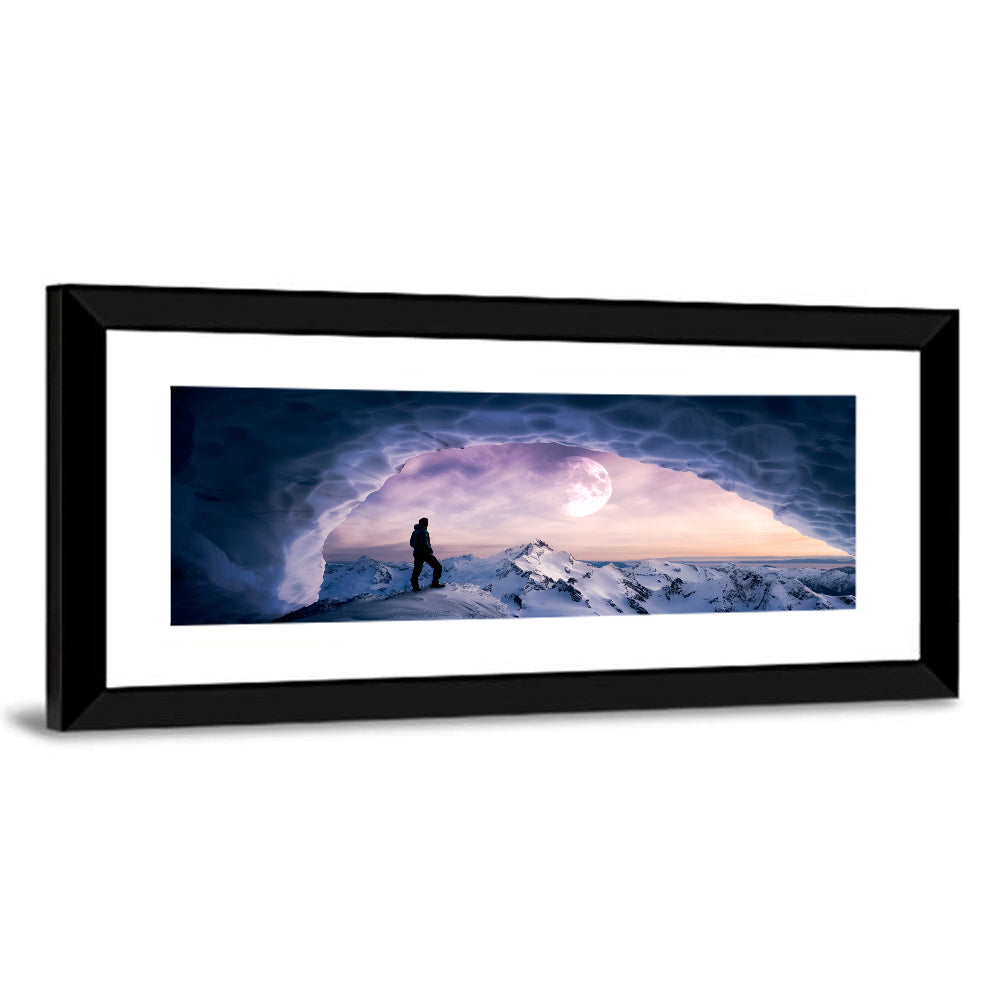 Moonlit Ice Cave Hiker Wall Art
