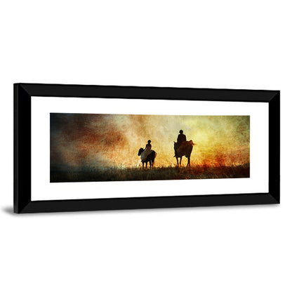 Silhouetted Horse Riders at Sunset Wall Art