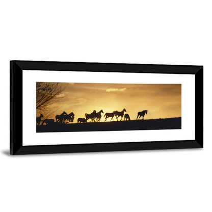 Mustang Silhouettes at Sunset Wall Art