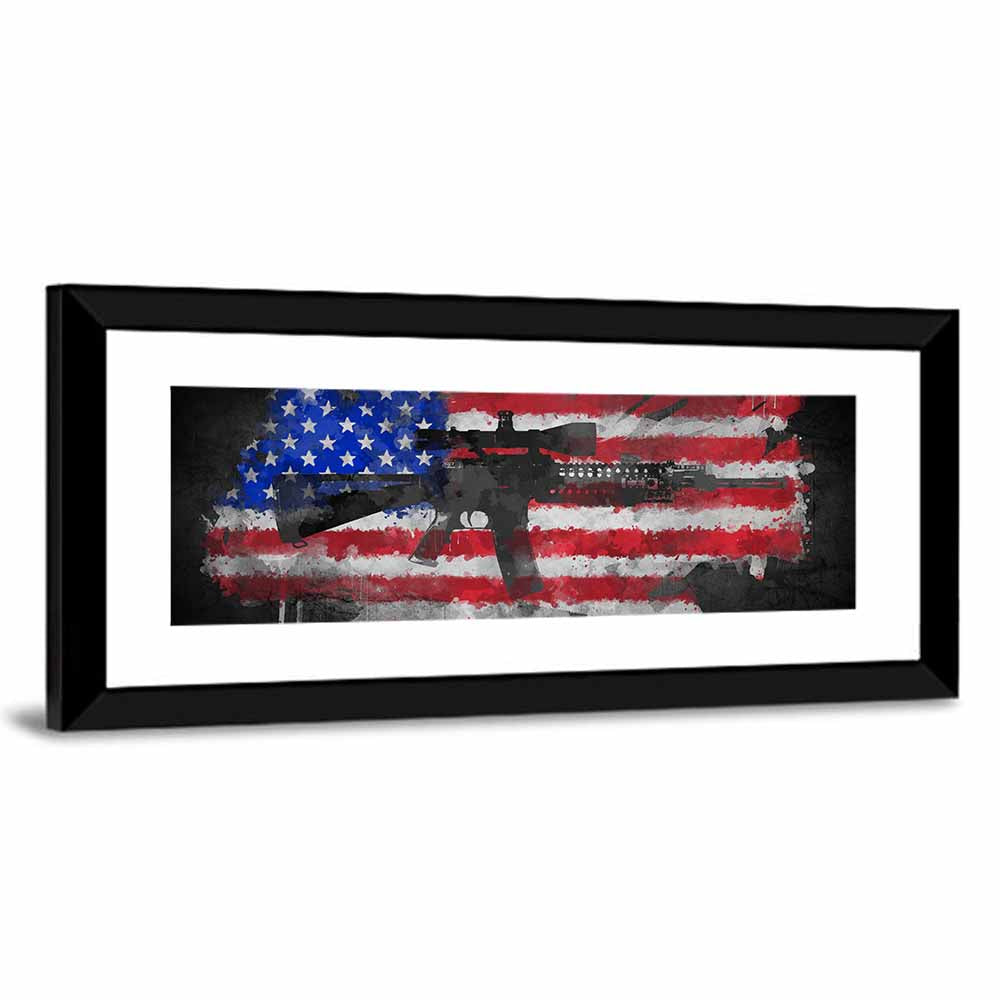 M16 Over Distressed American Flag Wall Art