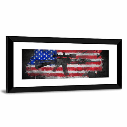 M16 Over Distressed American Flag Wall Art