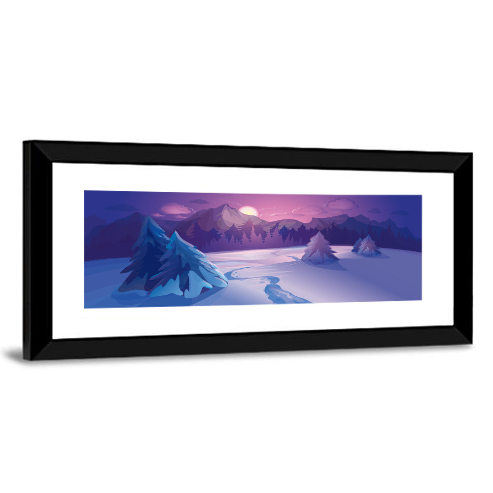 Lavender Winter Mountain Illustration Wall Art