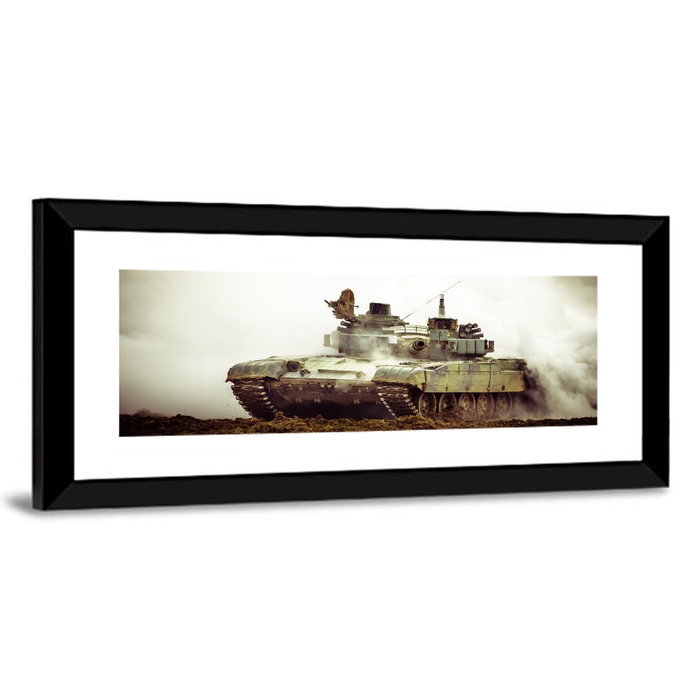 Camouflaged Battle Tank in Smoke Wall Art
