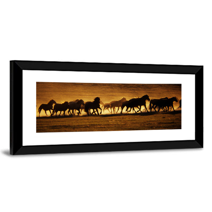 Running Wild Horses at Sunset Wall Art as a framed print