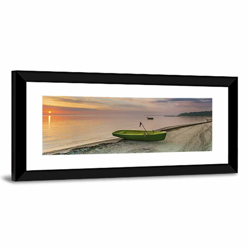 Green Rowboat at Sunrise Wall Art