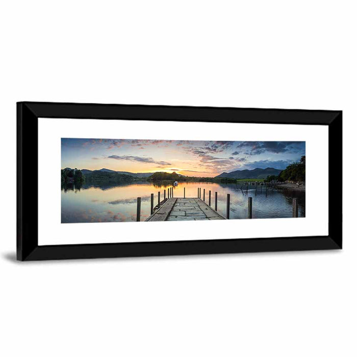 Derwent Water Stone Pier Sunset Wall Art as a framed print