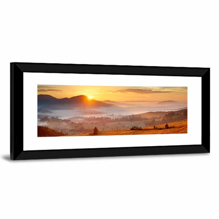 Foggy Mountain Village Wall Art as a framed print