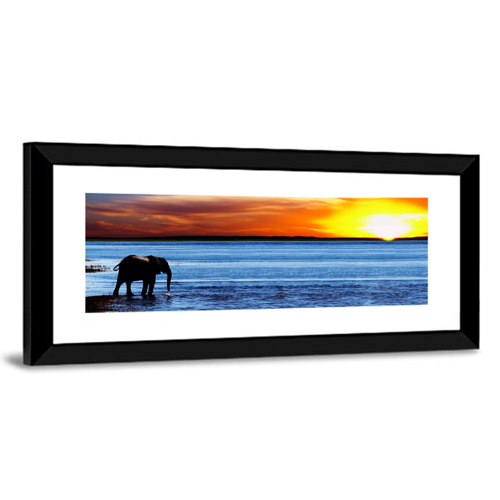Elephant Silhouette at Beach Sunset Wall Art