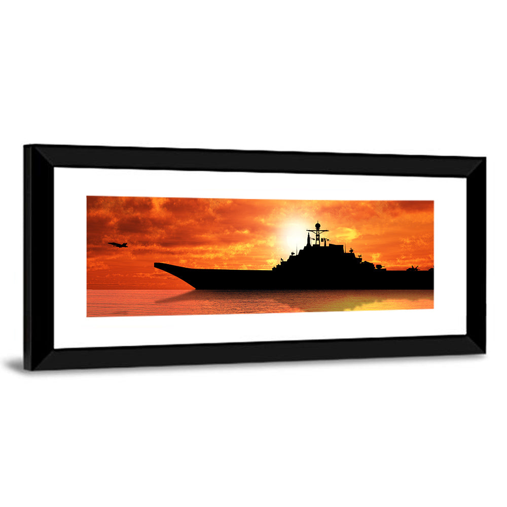 Sunset Aircraft Carrier Silhouette Wall Art