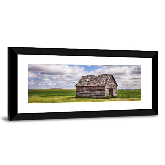 Old Farm Shed in Field Wall Art as a framed print