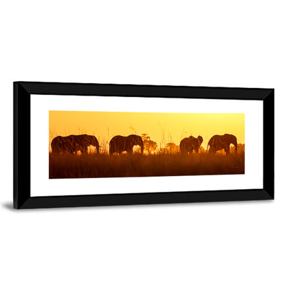Golden Sunset Elephant Herd Wall Art
