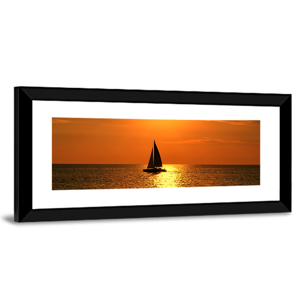 Sailboat Silhouette at Golden Sunset Wall Art