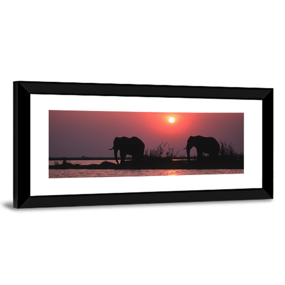 Elephants at Sunset Silhouette Wall Art
