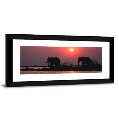 Elephants at Sunset Silhouette Wall Art