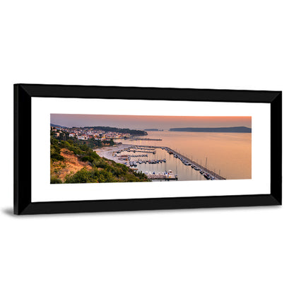 Pylos Harbor Lighthouse Sunset Wall Art