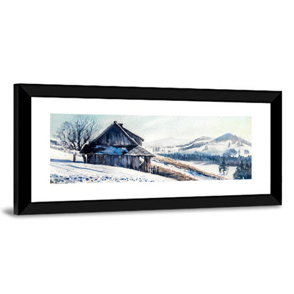 Snowy Mountain Cabin Wall Art