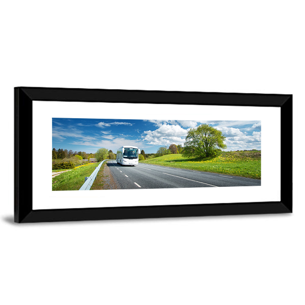 White Bus on Meadow Road Wall Art