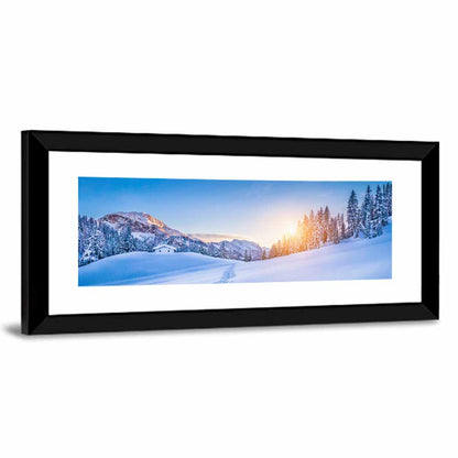 Snowy Mountain Chalet Sunset Wall Art