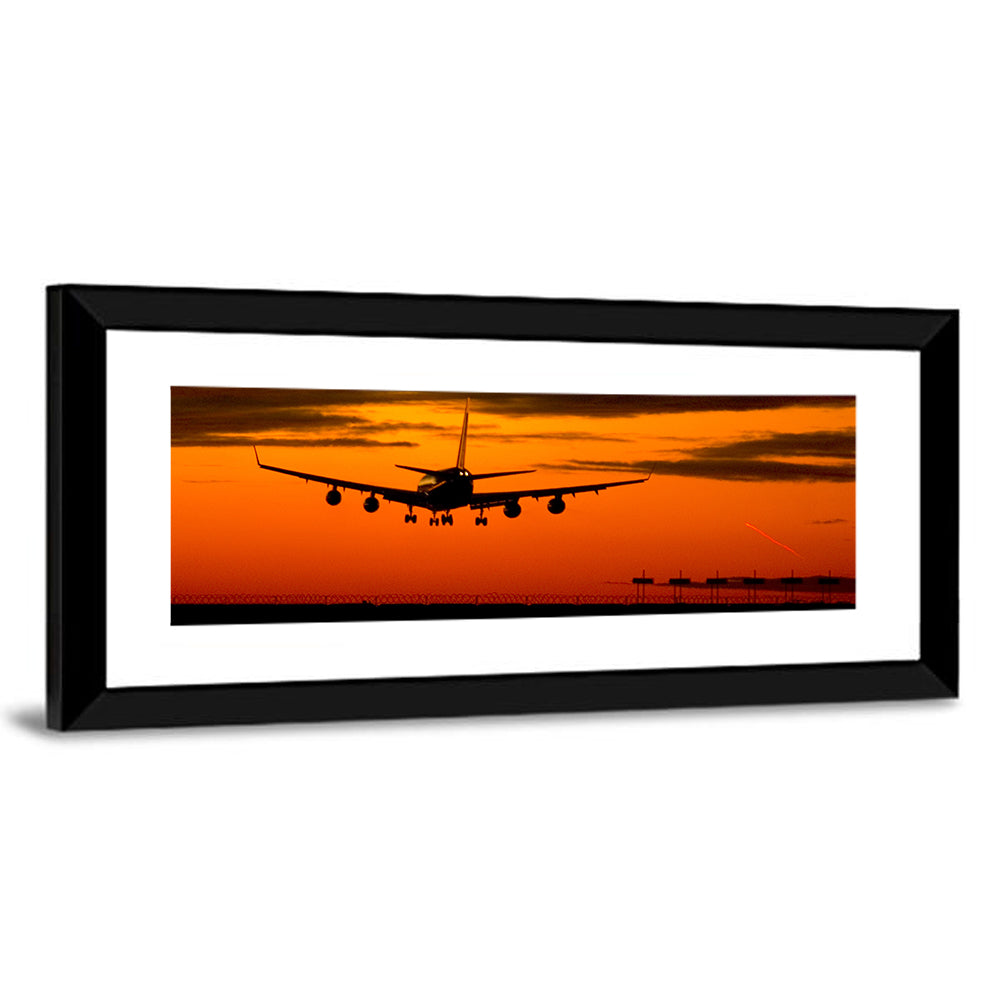 Airplane Landing at Sunset Wall Art