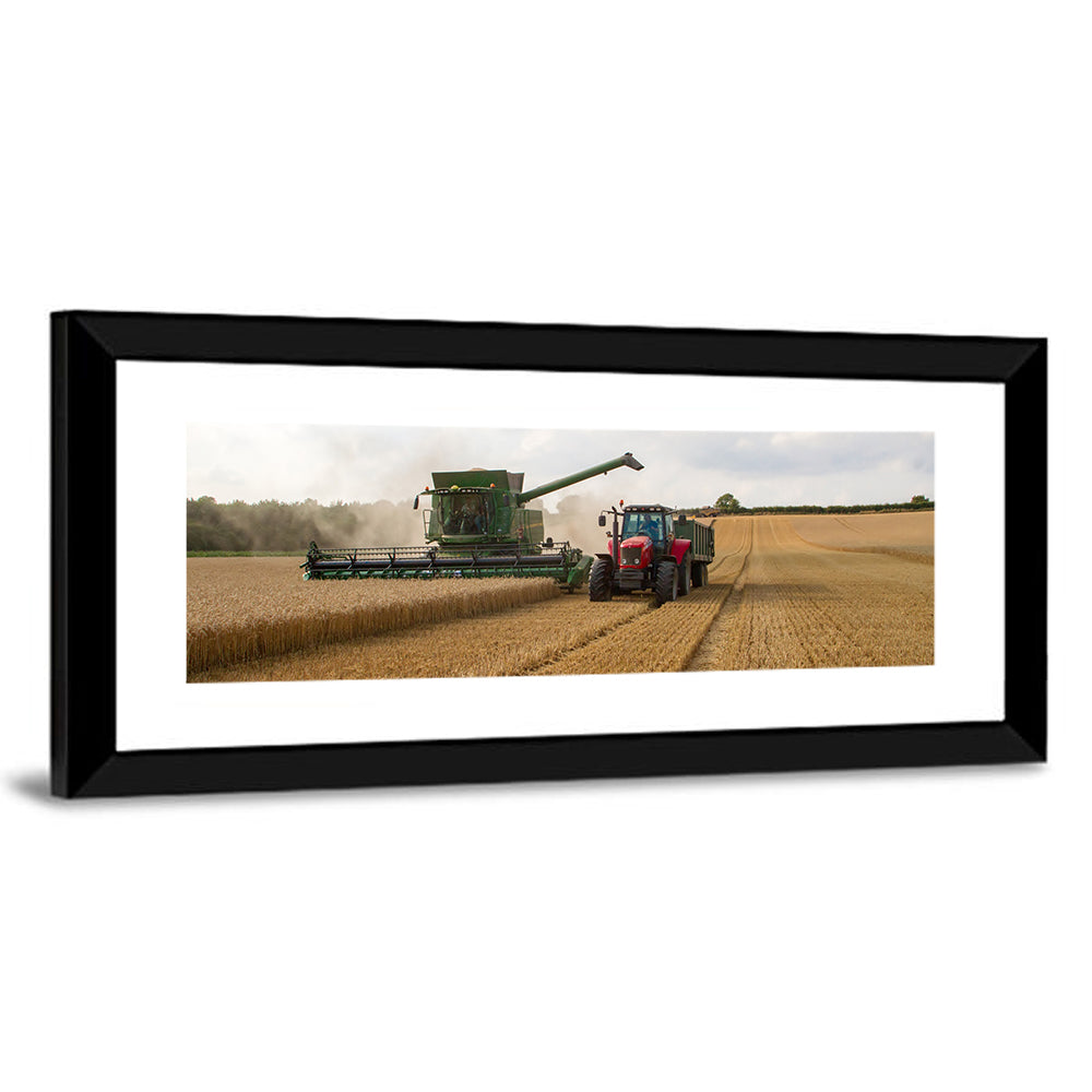 Wheat Harvest with Combine and Tractor Wall Art