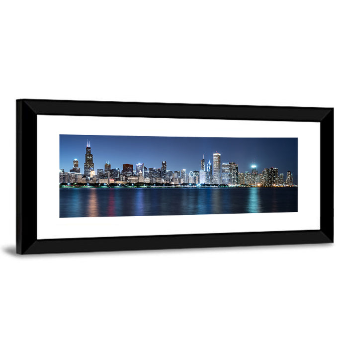 Chicago Night Skyline Wall Art as a framed print