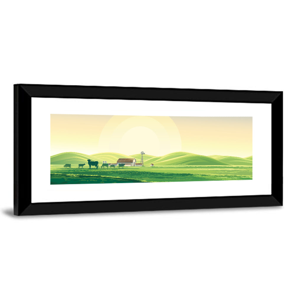 Pastoral Farm Landscape Illustration Wall Art