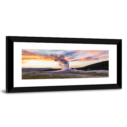 Old Faithful Erupting at Sunset Wall Art