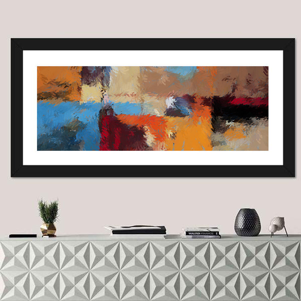Patchwork Leaves in Blue and Orange Wall Art