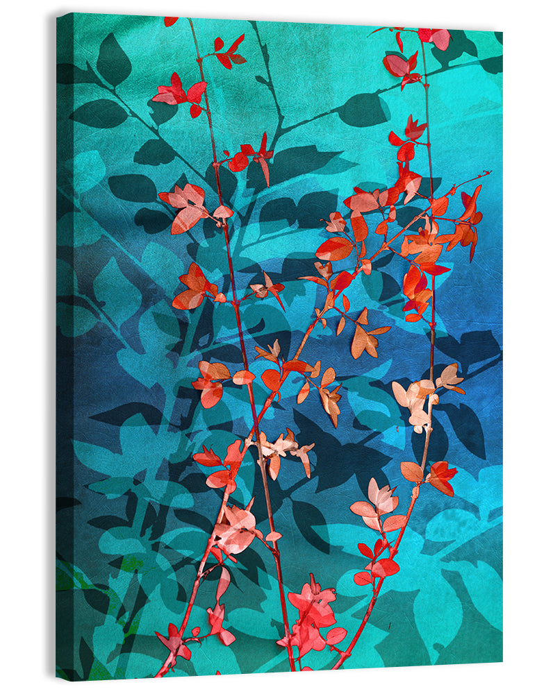 Red Leaf Branches Wall Art, canvas print, portrait