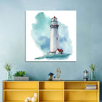Red Roof Lighthouse Watercolor Wall Art