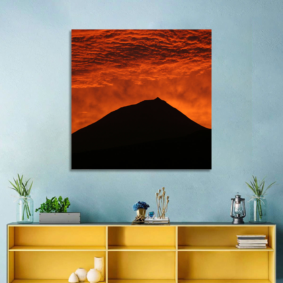 Pico Island Volcano Silhouette at Sunset Wall Art