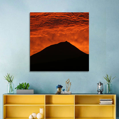 Pico Island Volcano Silhouette at Sunset Wall Art