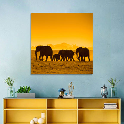 Elephant Family Silhouette Wall Art