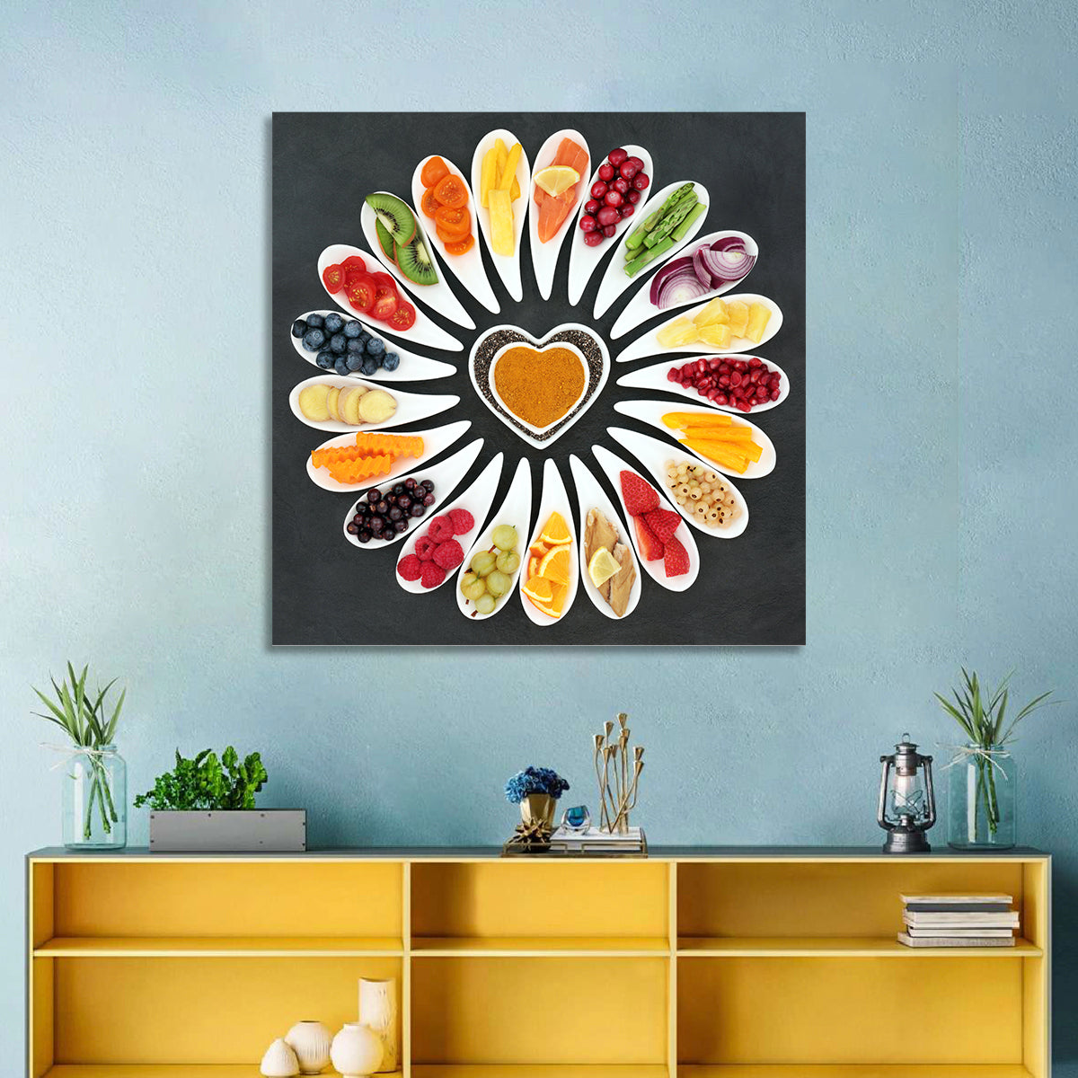 Heart-shaped Superfood Arrangement Wall Art in a room, square