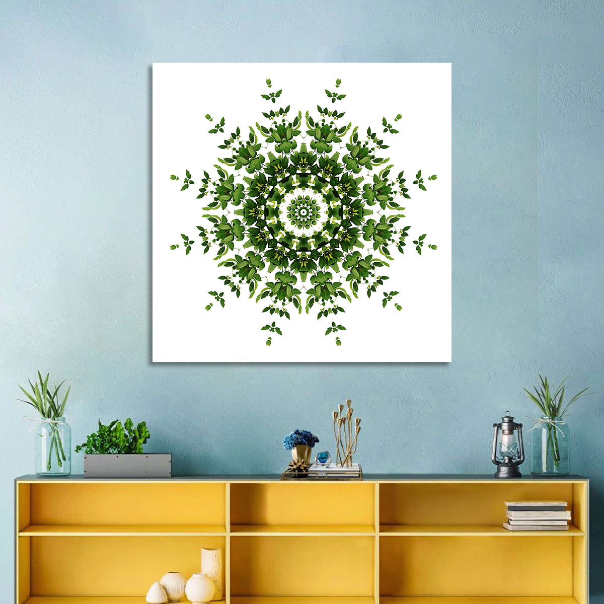 Botanical Green Leaf Mandala Wall Art