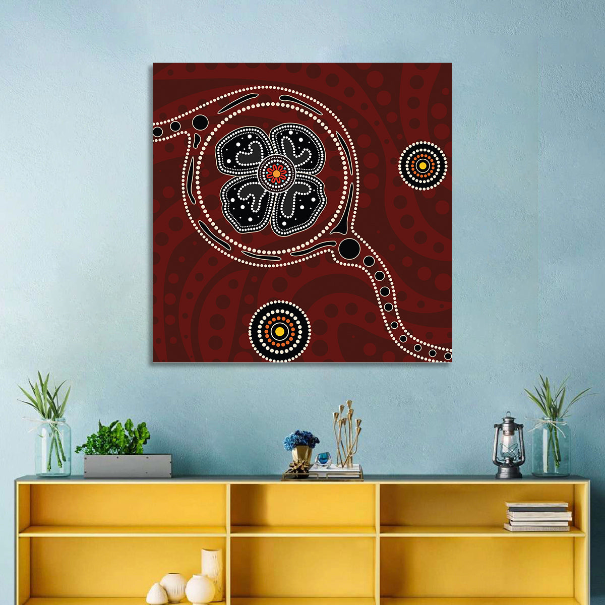 Aboriginal Poppy Dot Motif Wall Art