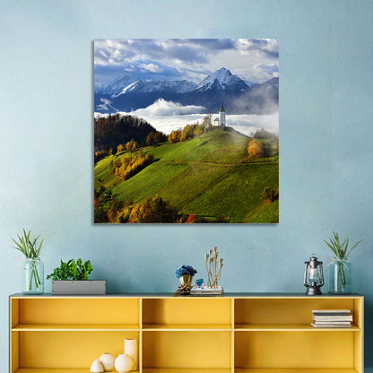 Jamnik Church on Misty Hill Wall Art