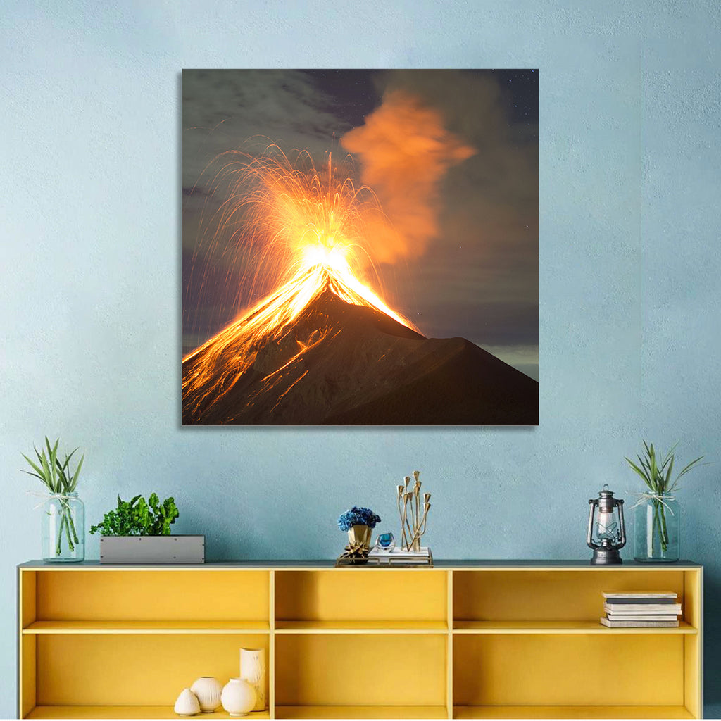 Starry Night Volcano Eruption Wall Art