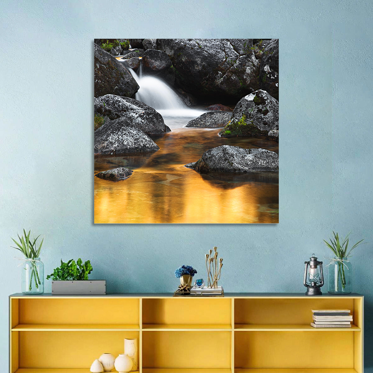 Golden Stream Waterfall Wall Art
