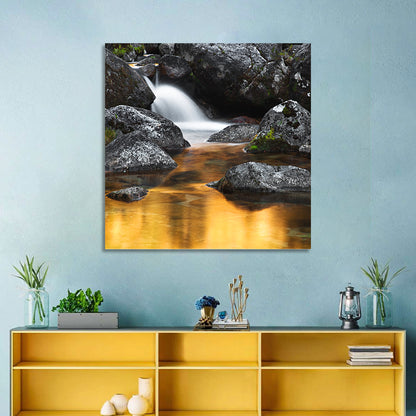 Golden Stream Waterfall Wall Art