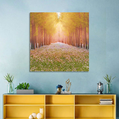 Golden Morning Forest Path Wall Art